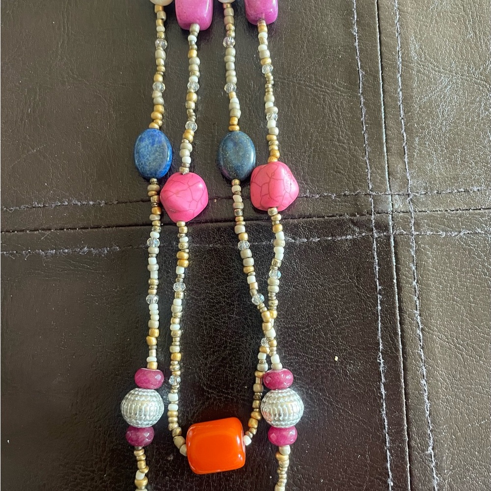 Chico's Pink, Blue, and Orange Beaded Necklace
